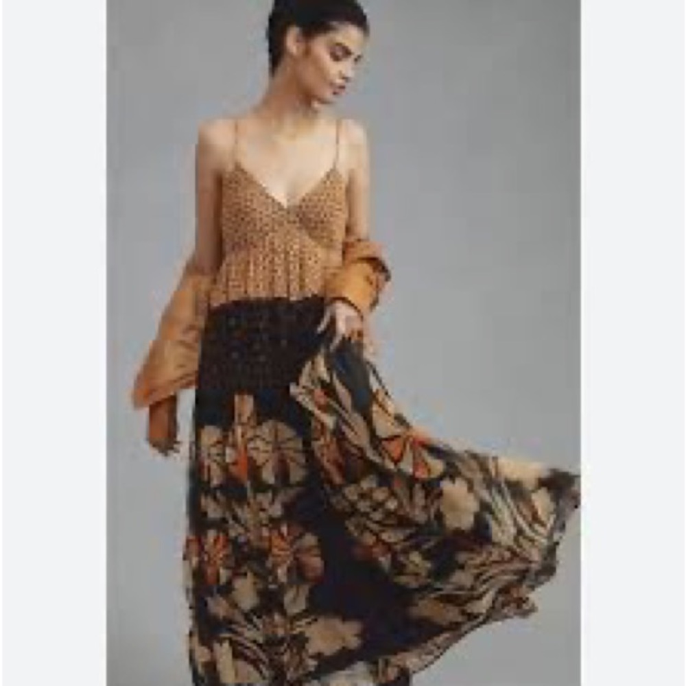 NWOT Anthropologie Forever That Girl V Neck Maxi Dress Orange Black Size Small